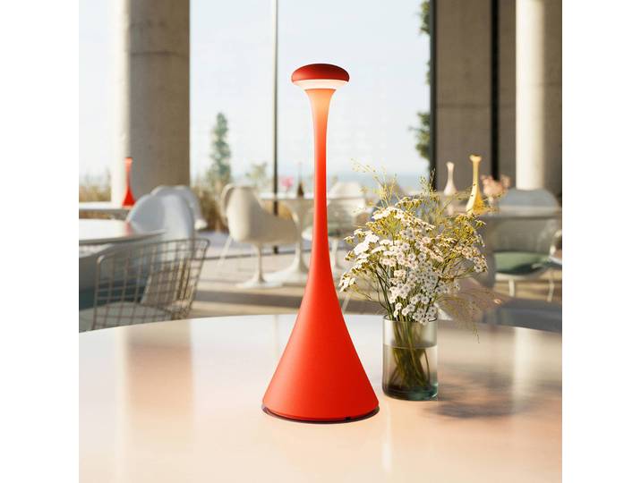 Sigor LED-Akku-Tischleuchte Nudrop, IP54, feuerrot dimmbar, rot, für Wohn- / Esszimmer, Aluminium, Modern