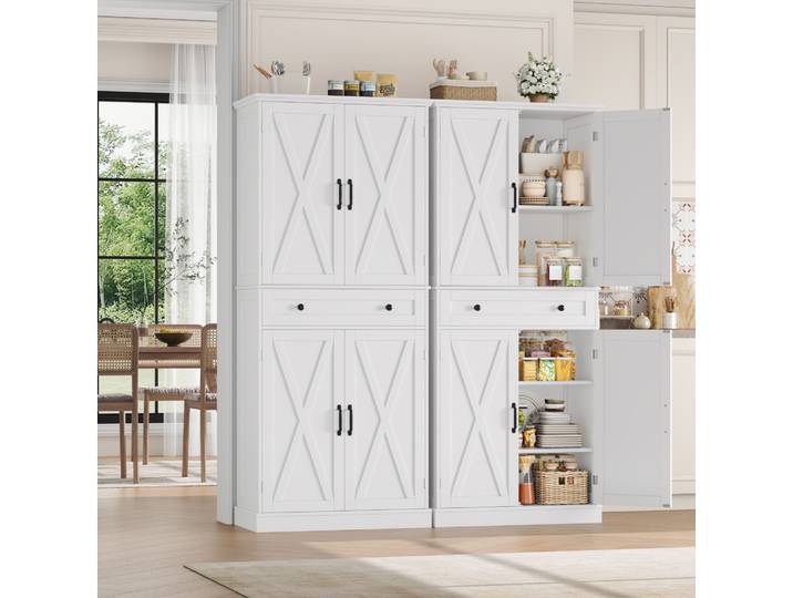 Getone Meuble Cuisine Rangement avec 4 Portes 1 Tiroir, 7 Étagères Buffet Cuisine, Meuble de Rangement Vaisselier pour Salle à Manger Salon Meuble Salle de Bain 78x40x181.5 cm