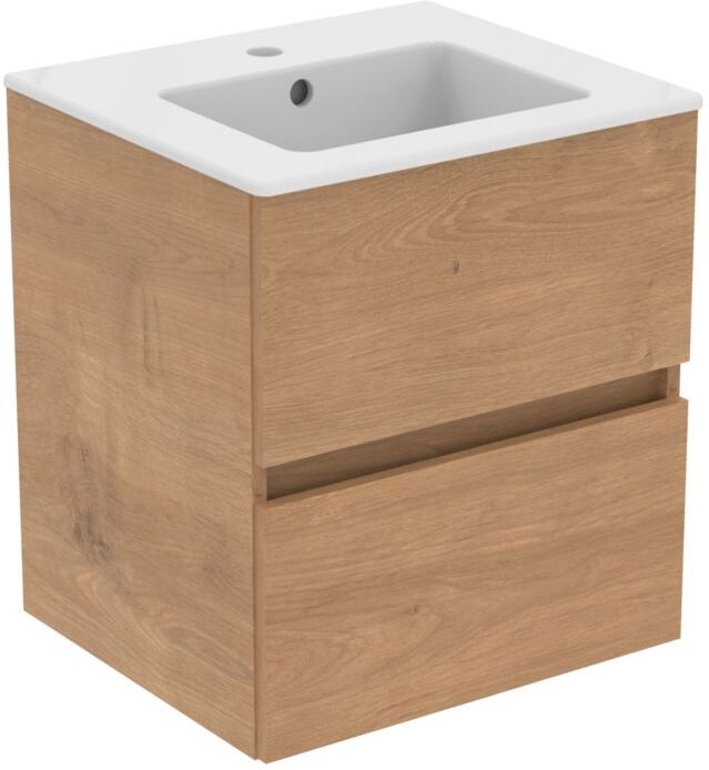 Ideal Standard Plus Möbelwaschtisch-Paket R0571Y8 Hamilton Eiche, 51x45x56,5cm, 1 Hahnloch