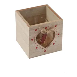 MARELIDA Teelichthalter Handschuh Herz Motiv Windlicht Holz Glaseinsatz H: 9cm