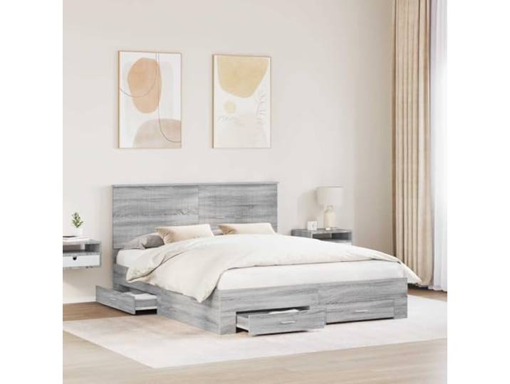 SKTQYQO Bettgestell grau Sonoma 160 x 200 cm Technisches Holz, modernes Design, mit Kopfteil, Stauraum