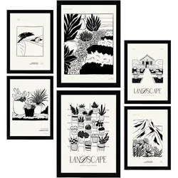 POSTER Set Mit 6 In Schwarzer Tinte Saftiger Garten Künstlerische Und Abstrakte Drucke Für Innenarchitektur A3 & A4 Schwarzer Rahmen