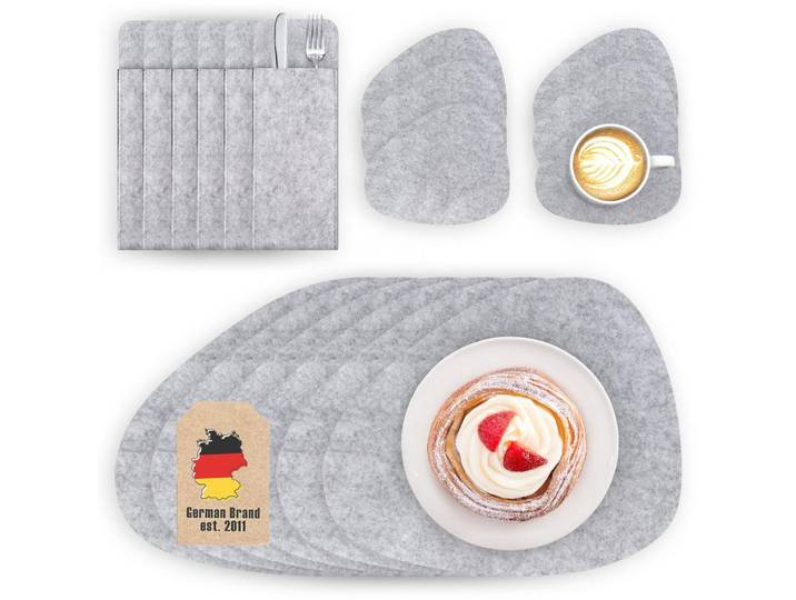 Intirilife Filzunterseter-Set (6-tlg.), Grau, Textil, 33x43 cm, Glas, Untersetzer
