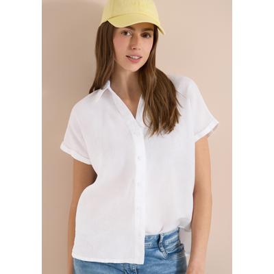 Kurzarmbluse CECIL, Damen, Gr. XL (44), weiß, Web, 100% Leinen, unifarben, klassisch normal, Rundhals, Bündchen, Blusen, aus Leinen