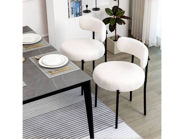 DYHOME Chaise-Lot de 2 Chaises -Chaise de Salle à Manger-Design Modern-Chaise Métallique-Revêtement Rembourré-Blanc