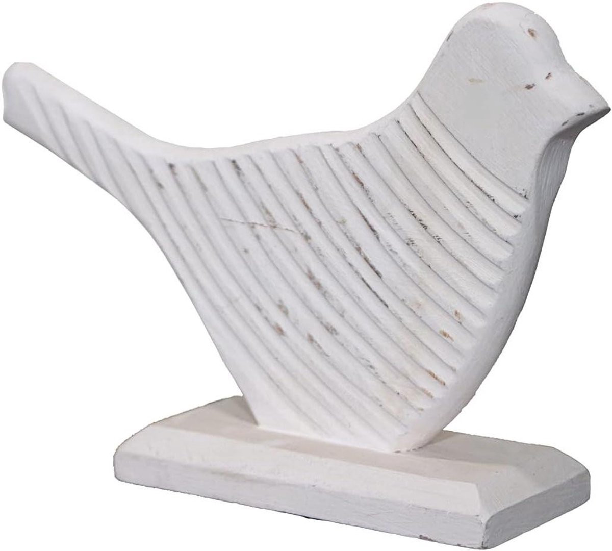 Handgemaakte houten duif decoratie wit - 16 cm hoog