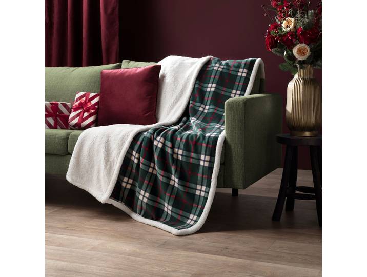 Plaid polaire cocooning vert 130x170 Carreaux
