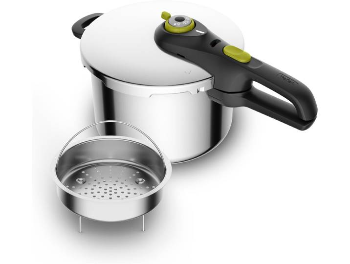 Schnellkochtopf TEFAL Secure 5 Neo, Dampfkochtopf Induktion, Fassungsvermögen 6L , silber (silberfarben), H:25,4cm Ø:22cm, Töpfe, Schnellkochtopf, 5-fach Sicherheitssystem, geeignet für alle Herdarten, P25307