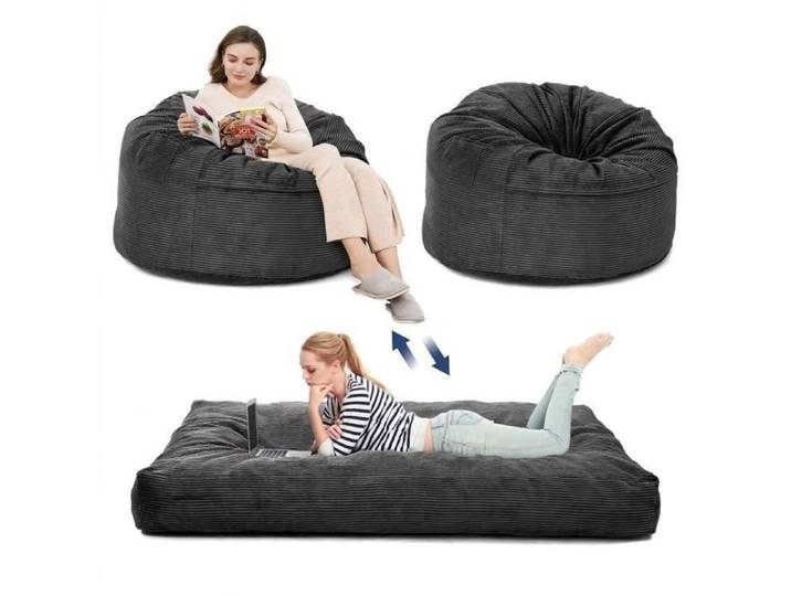 Garvee Pouf Convertible 2-en-1 – Fauteuil Géant et Lit d'Appoint Housse Coton Lavable Mousse Mémoire 190x135x25cm- Gris Foncé