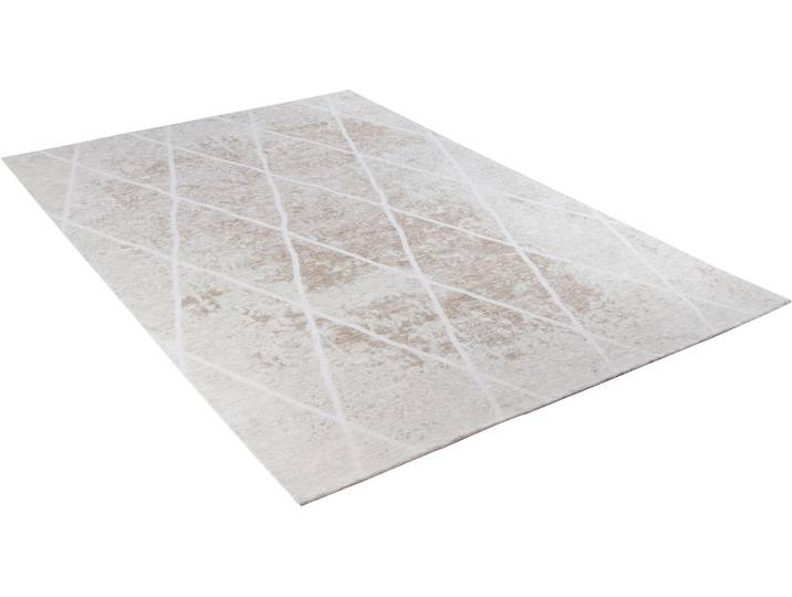 Teppich TOM TAILOR HOME Fine Lines Gr. 2, beige, B:68cm H:5mm L:130cm, Wolle, Teppiche, Teppich, Flachgewebe, Rauten Design, ideal im Wohnzimmer & Schlafzimmer