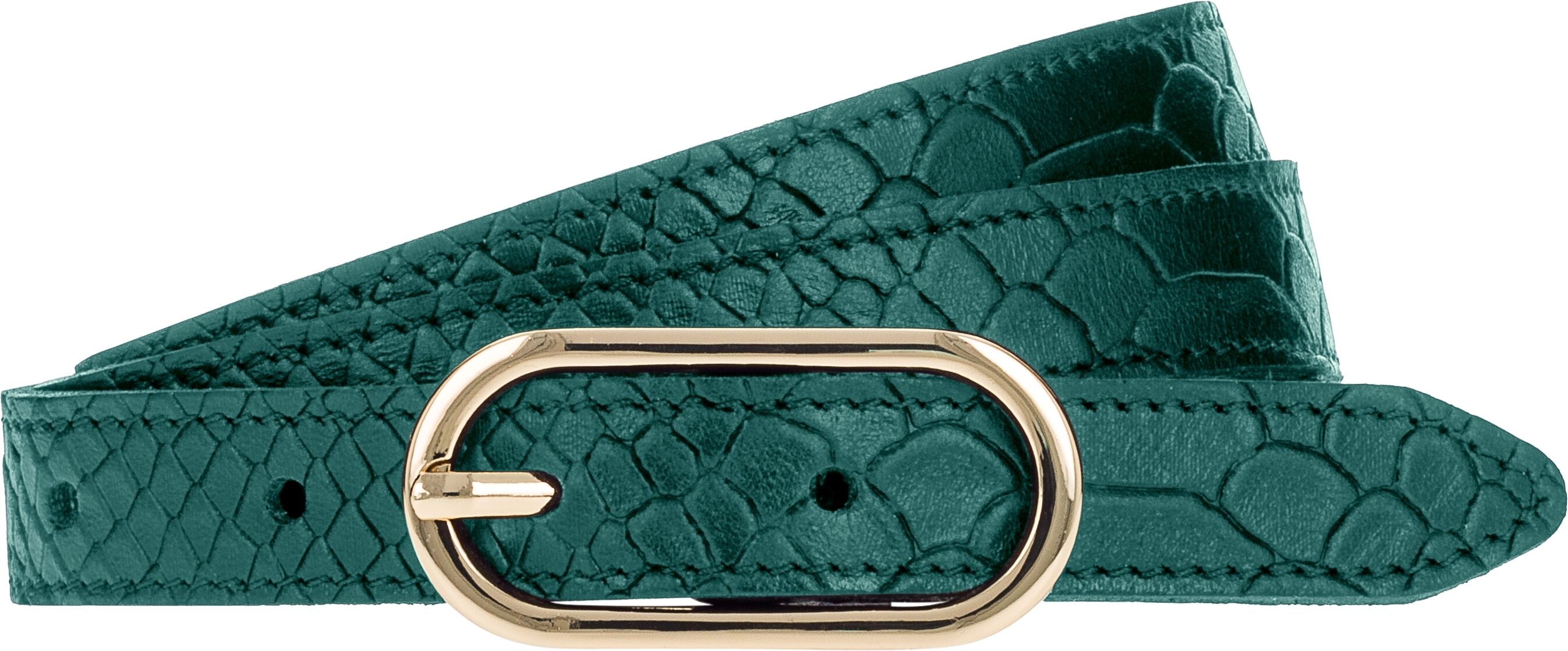 Ledergürtel TAMARIS, Damen, Gr. 100, grün (dunkel grün), Rindsleder, gemustert, unifarben, Gürtel Ledergürtel, mit Doppelschliesse, gemusterte Optik, im Casual Stil dunkel grün 100