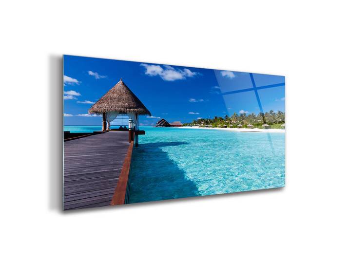 Tulup Glasbild 120x60 cm Tropische Insel, Türkis, Rotbraun, Glas, 120x60 cm, Bilder & Rahmen, Bilder, Glasbilder