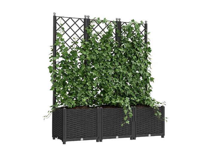 Rankgitter mit Blumenkasten Rattan 120 x 40 x 136 cm schwarz