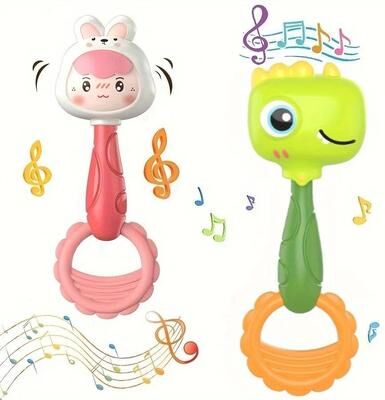 Uplift Essentials Soft Sensory Hand Chime Toy Interactive Animal Plush For Early Development pink Rabbit