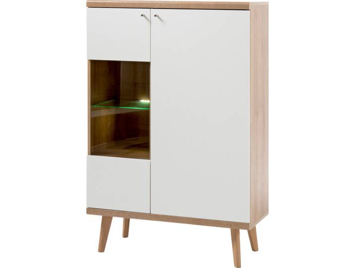 Vitrine 21 LENA/MERLE 90x134 cm Weiß Matt / Riviera Eiche Dekor