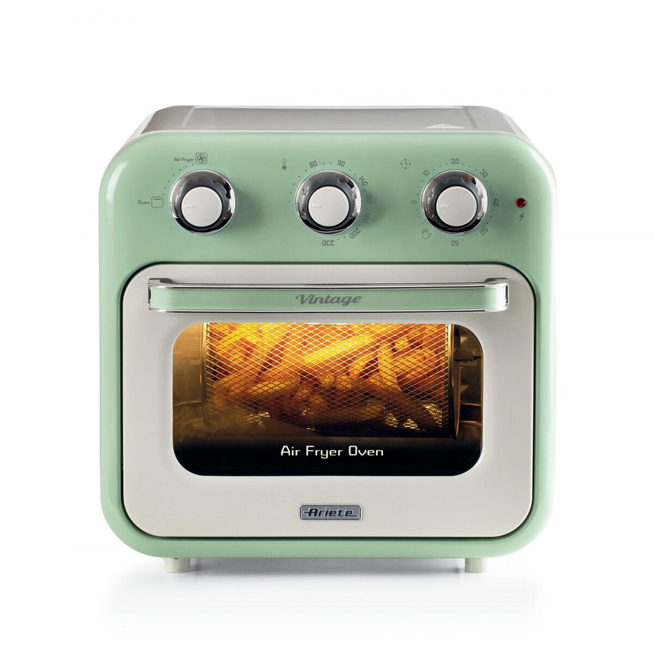 Ariete Heißluftfritteuse und Mini-Ofen 3in1 Vintage Green (weiß/hellgrün, 1.350 Watt, Garraum 16 Liter, mit Sichtfenster)