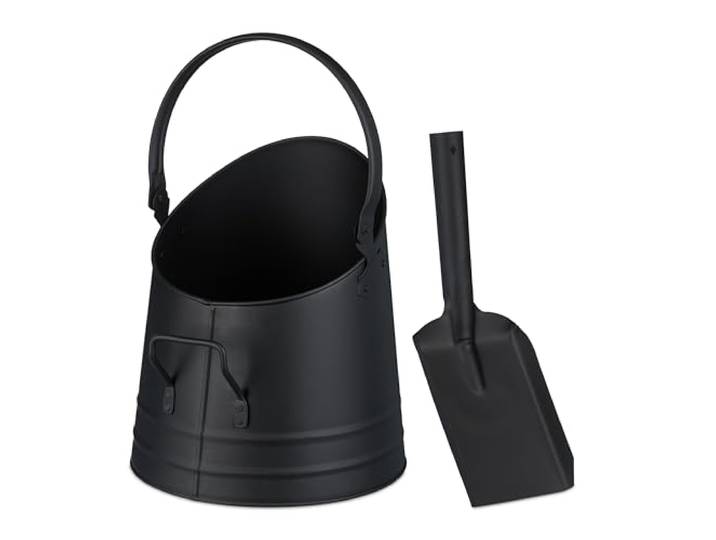 Relaxdays Charbonnière avec Pelle\, Anse et poignée\, 6\,5 litres\, Charbon\, briquettes\, Accessoires cheminée\, Noir
