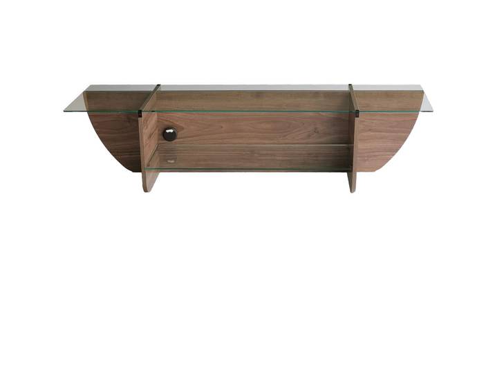 TV-Möbel Yasam Walnuss Glas/Melaminbeschichteter Holzwerkstoff B 158 cm - TV-Möbel