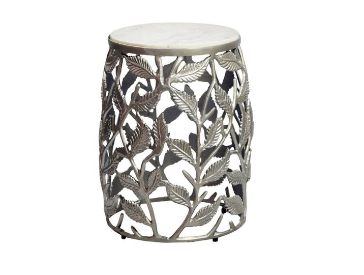 Beistelltisch rund Marmor/Aluminium 40 x 40 x 46 cm Marmor-Dekor Weiß/Silberfarbig