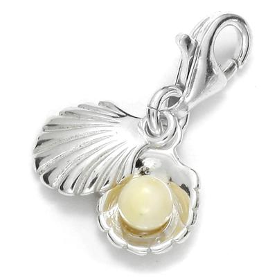 Kettenanhänger OSTSEE-SCHMUCK "Ostsee-Schmuck Charm-Einhänger Muschel Charm-Einhänger Muschel", weiß, Schmuckanhänger, Damen, 20 x 8mm, Silber 925 (Sterlingsilber), 1,3 g, Kettenanhänger