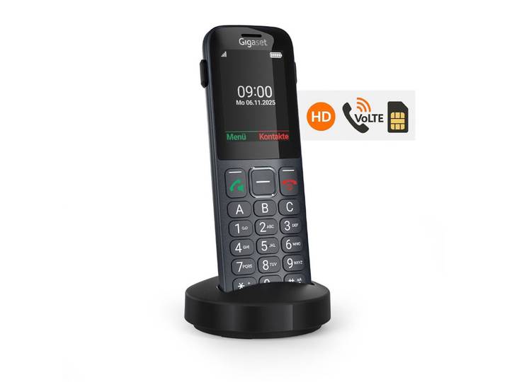 Gigaset Téléphone sans fil COMFORT 600 SIM 4G VoLTE avec carte SIM sur socle - Écran couleur 2,4'' - Noir