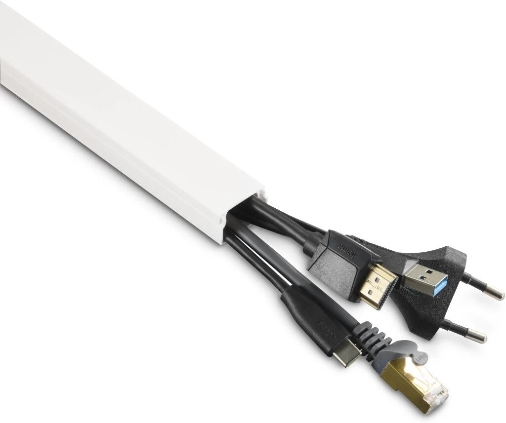 Hama Cable Duct Kit, 4 Pcs, Self-adhesive, 1 m, Incl. Connecting Pieces, white
