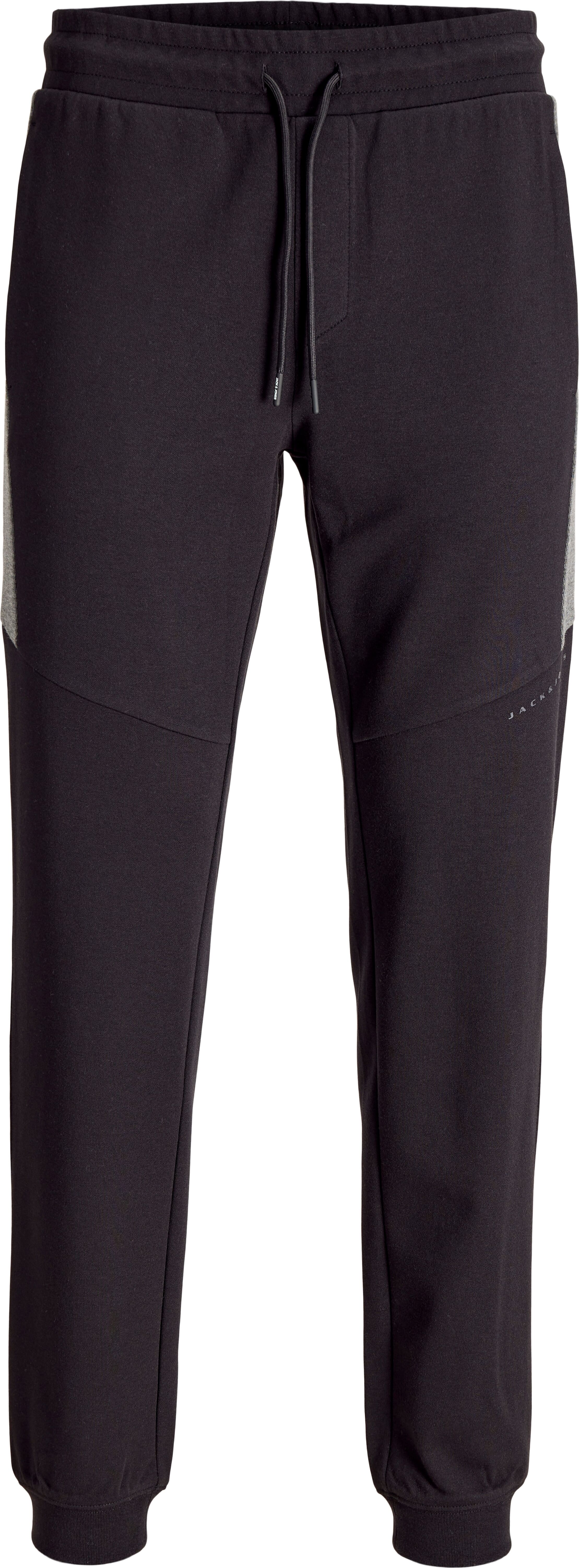 Sweathose "JPSTGORDON BOLT SWEAT PANTS PLS", Herren, Gr. 48 (7XL), N-Gr, schwarz (schwarz detail:dgm), angeraute Sweatware, Obermaterial: 64% Baumwolle, 36% Polyester, JACK & JONES PLUSSIZE, unifarben, regular fit lang, Hosen Sweathose, Baumwollmischung, 