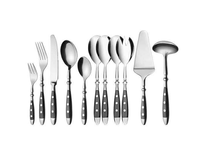 GRÄWE Besteckset, Nürnberg, 66-teilig, 12 Personen, Edelstahl, schwarzer Griff, rustikal, schwere Qualität, spülmaschinengeeignet, handpoliert