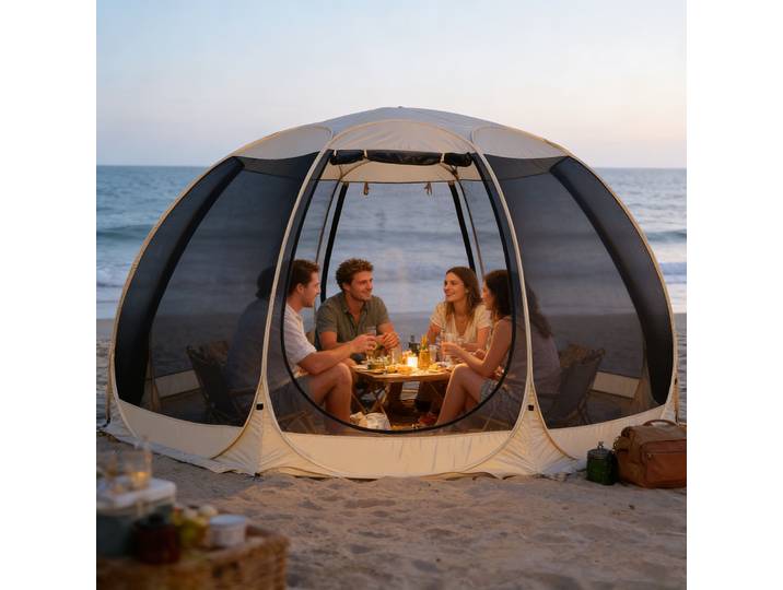 Tente de fête pop-up PAKICETUS, pavillon pour 4 à 6 personnes, tente avec moustiquaire, tente de camping pop-up à 6 côtés avec fenêtre en maille