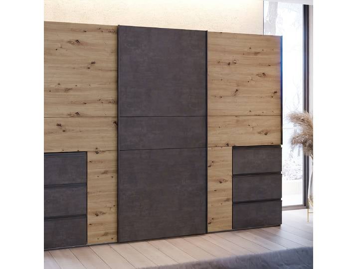 Armoire portes coulissantes B 270 x 201 x 61cm Marron/Gris/Graphite/Imitation chêne Artisan