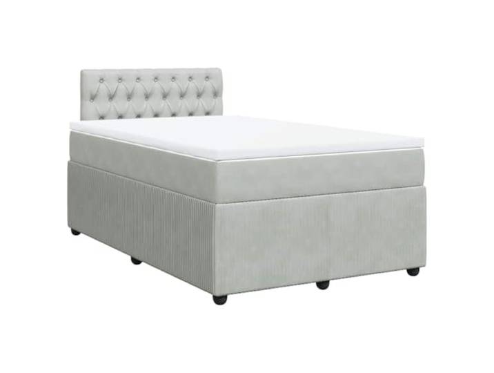PUGYNBK Boxspringbett aus Samt, Hellgrau, 120 x 190 cm Taschenfederkernmatratze, abnehmbarer Matratzenschoner, Lattenrost, atmungsaktive Unterstützung