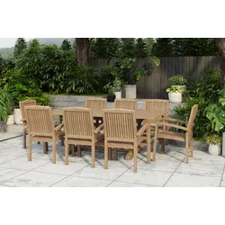 OUTFLEXX Ontario/Washington Garten-Essgruppe, natur, Teak, 160/210x90cm, 8x Stapelsessel