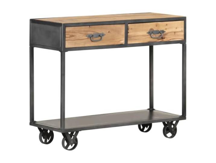 GPWERSDF Konsolentisch 90x35x74 cm Altholz Massiv Stahlgestell Stabil, 2 Schubladen, Rollen Schwarz, Industrieller Look, Handgefertigt