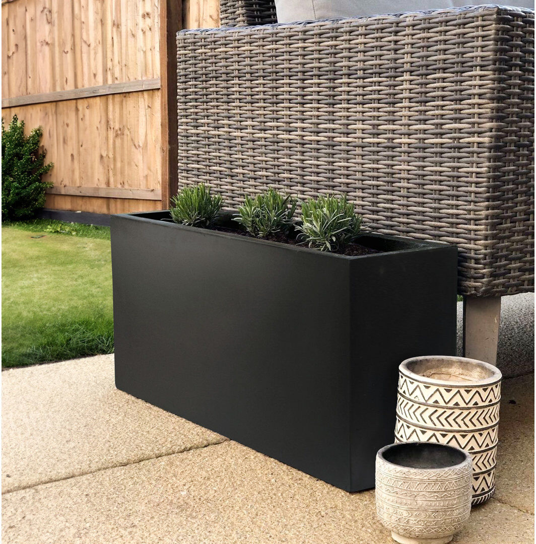 HORTICO Frostproof, Concrete Effect Garden Planter Pot with Drainage Holes Black 30cm H x 65cm W x 19cm D