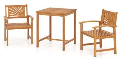 Costway 3-Piece Acacia Wood Patio Dining Set with Slatted Surface and Hollow Back