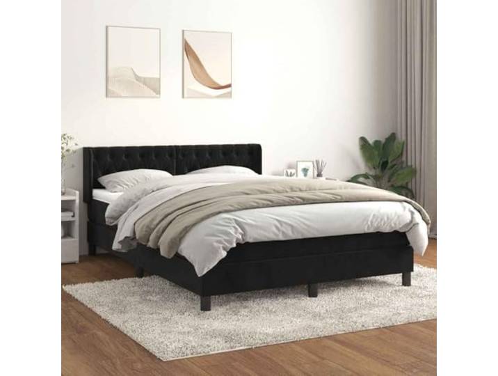 RJPLMFV Bettgestell, Matratze, Velours, Schwarz, 140 x 190 cm Verstellbarer Kopf, Taschenfedern, mittelharte Unterstützung, weicher Matratzenschoner