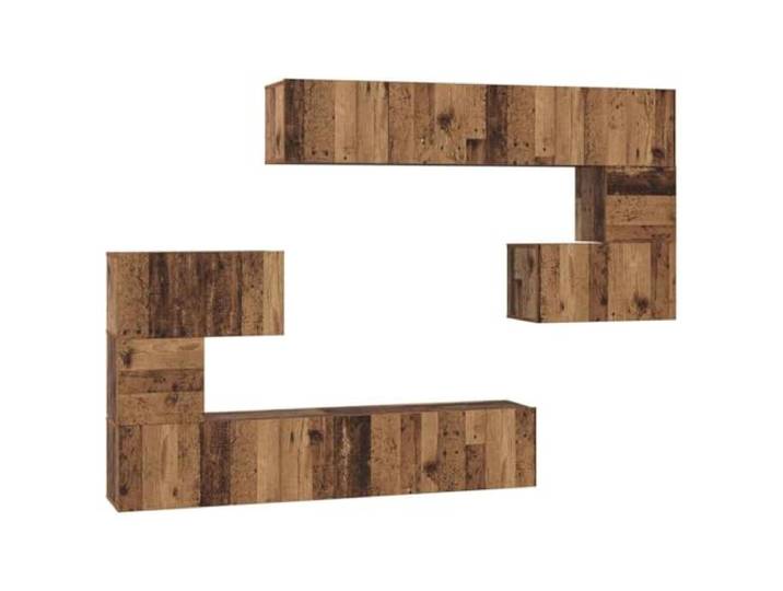 Todiikf TV-Schrank Set Wandmontiert 8-TLG Altholz Holzwerkstoff Hängeboard Flexibles 8-teiliges Lowboard System für Wohnzimmer und Flur, schafft bodennahe Freiheit und geschützten Stauraum.