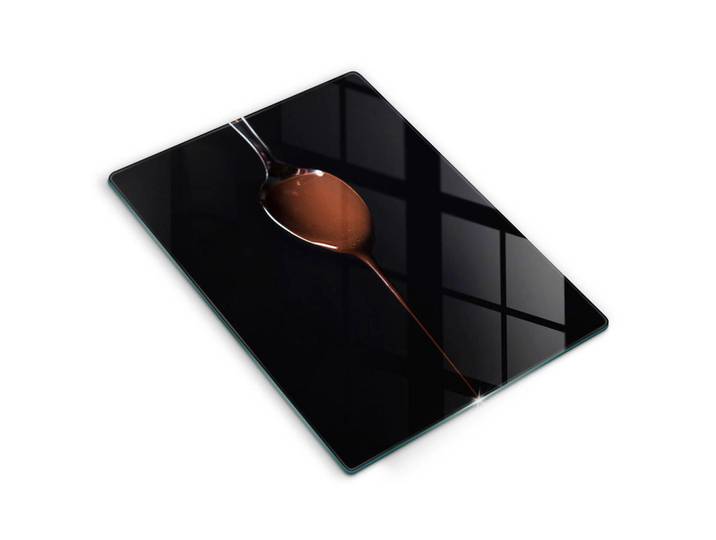 Wallfluent Glasplatte 40x52 cm Löffel mit Schokolade, Hellbraun, Glas, Rechteckig, 40x52 cm, Küchenzubehör, Schneidebretter