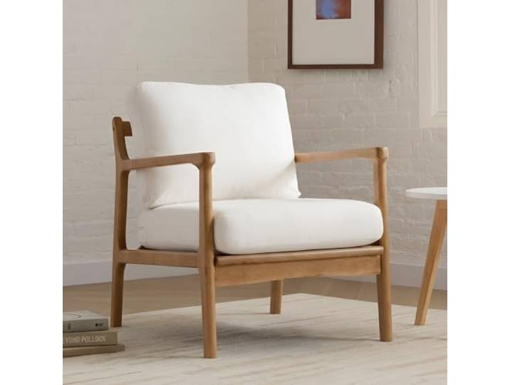 Ya-Home Vintage Sessel Loungesessel Wohnzimmer Relaxsessel mit Holzgestell, Leinen, Beige