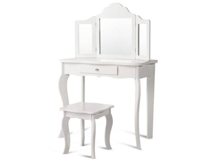 Ensemble de table de maquillage pour enfants, table de maquillage princesse avec tabouret - Blanc