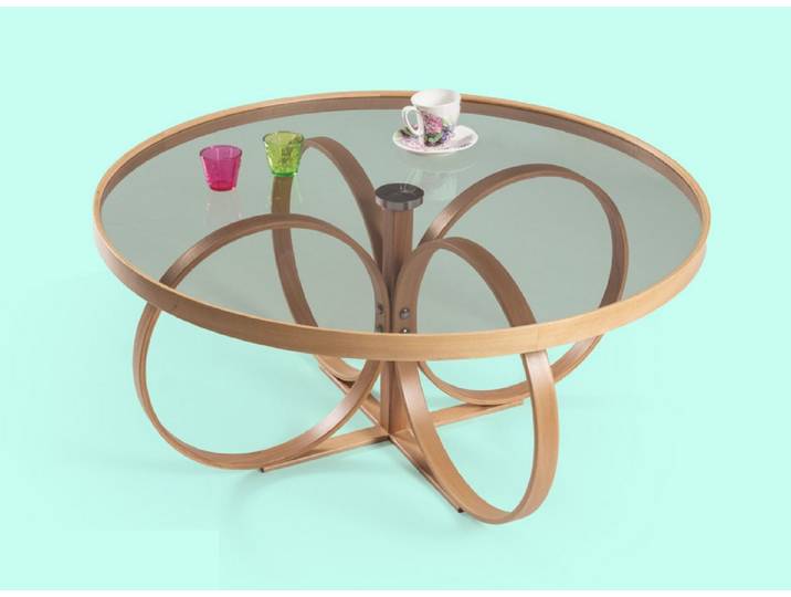 JVmoebel Couchtisch Runder Holz-Couchtisch in Beige mit Glasoberfläche (Packung, 1-St., Couchtisch), Made in Europa