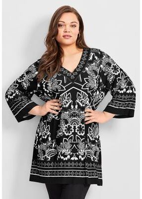 Plus Size Women's Scarf Print Tunic by Avenue in Black Scarf Print (Size 16)
