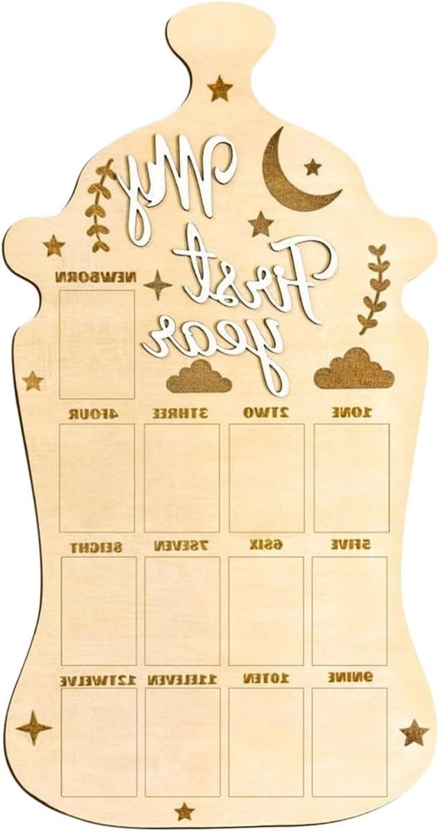 Fotolijst Verjaardag Groeiboard voor Baby Ontwikkeling in Natuurlijk Hout - 46 x 36 cm
