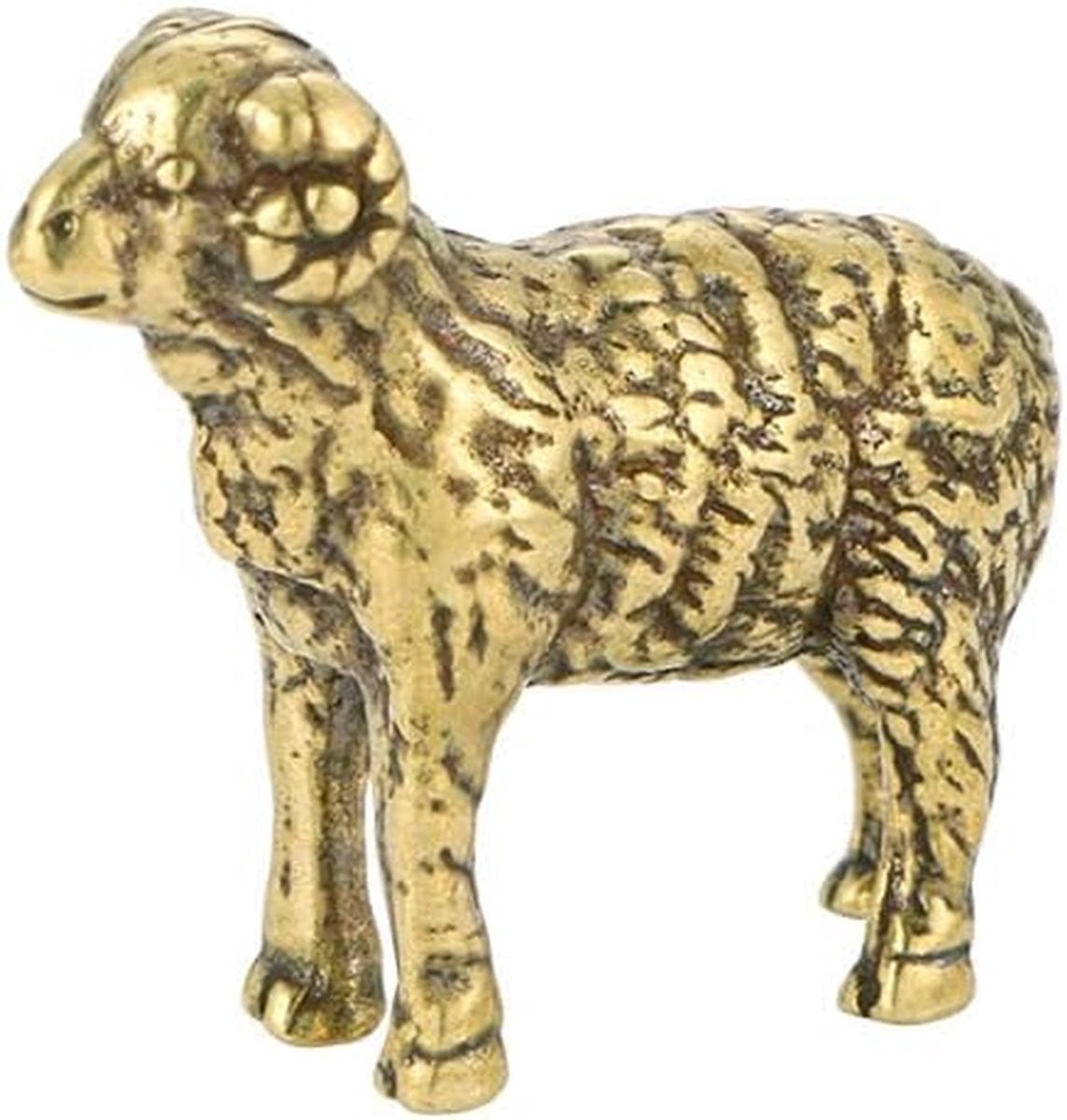 Handgemaakt Messing Schapen Beeldje - Bronskleur Lam Standbeeld voor Kantoor Decoratie - 35 x 27 mm