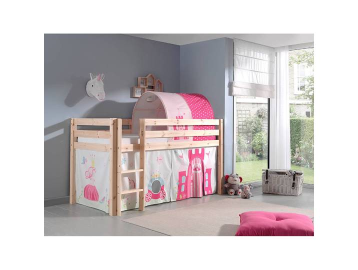 Spielbett Princess 90 x 200cm Beige/Kiefer Natur mit Tunnel/mit Leiter