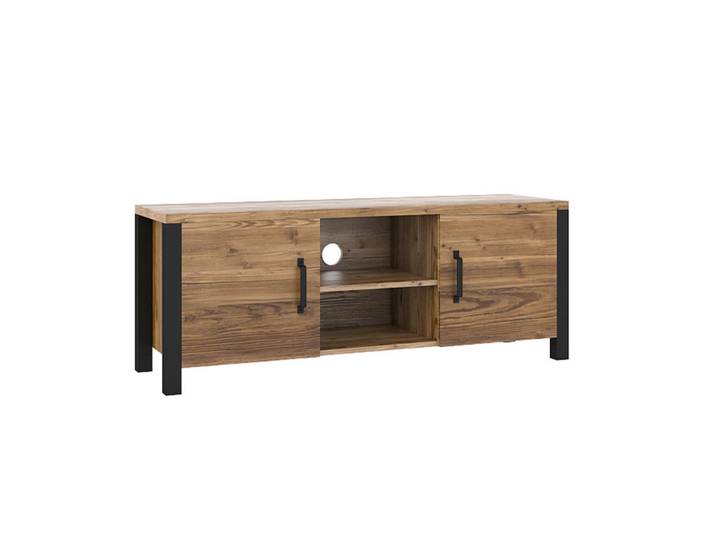 Petits-meubles Tv-Möbel Lyam Holz und Schwarz, Braun, Holzwerkstoff, 147x57x43 cm, Wohnzimmer, TV Möbel, TV-Zubehör