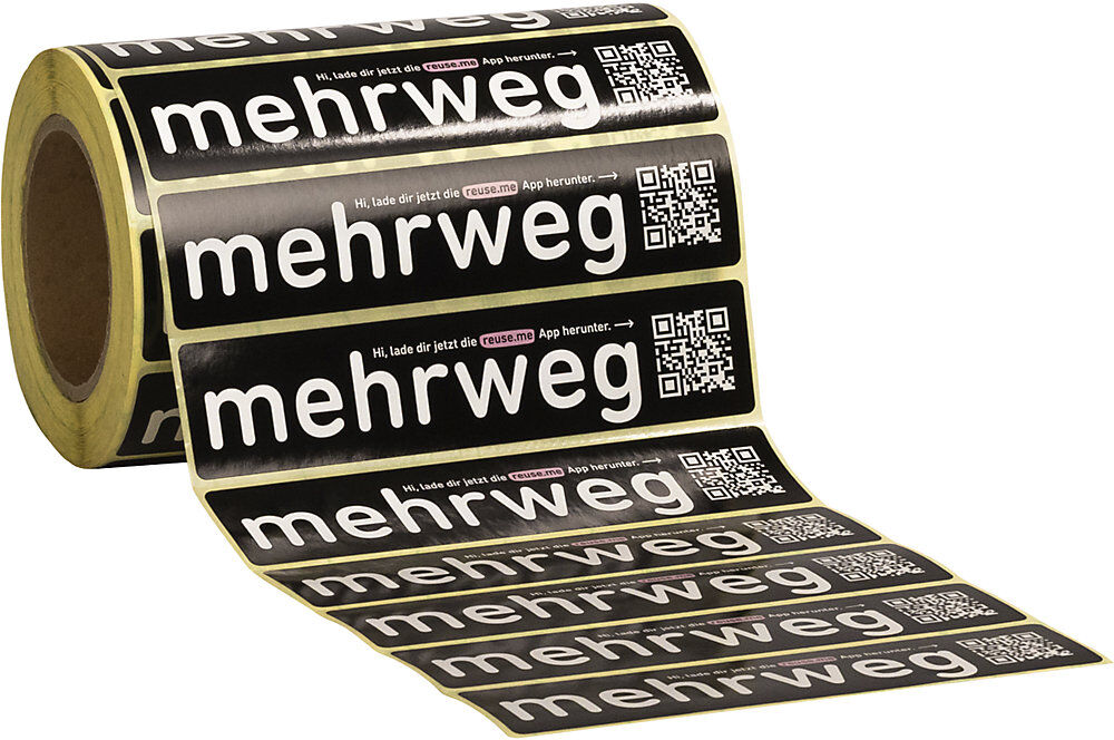 kaiserkraft Mehrweg-Sticker, für reuse.me-System, Rolle à 250 Stk, LxB 180 x 40 mm