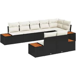 vidaXL 8-teiliges Garten-Sofa-Set mit Kissen - Schwarzes Polyrattan & Akazie