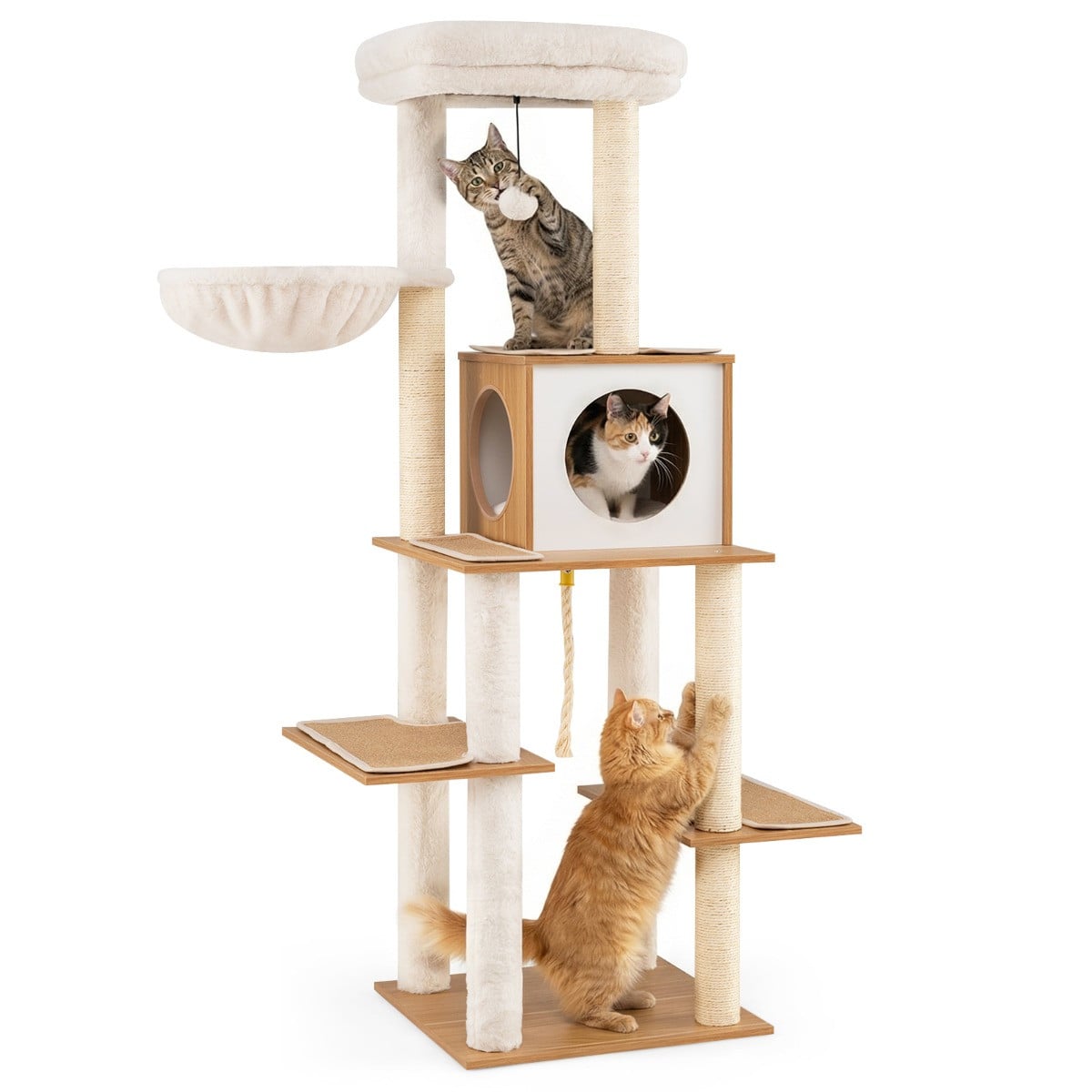 Costway Moderne Krabpaal voor Katten en Kittens, 148 cm Hoog, Klimboom met Tapijt