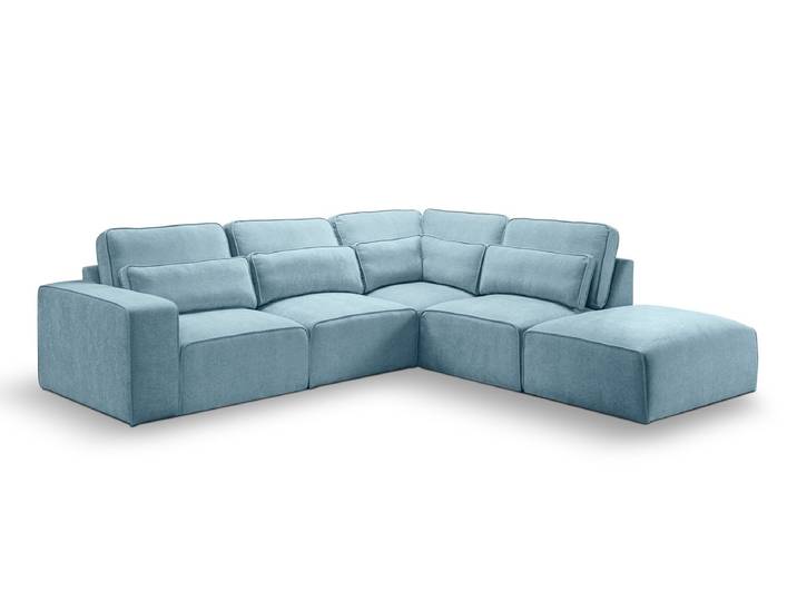 Ecksofa Lux rechts mit Rückenkissen , 305cm , Webstoff , hellblau